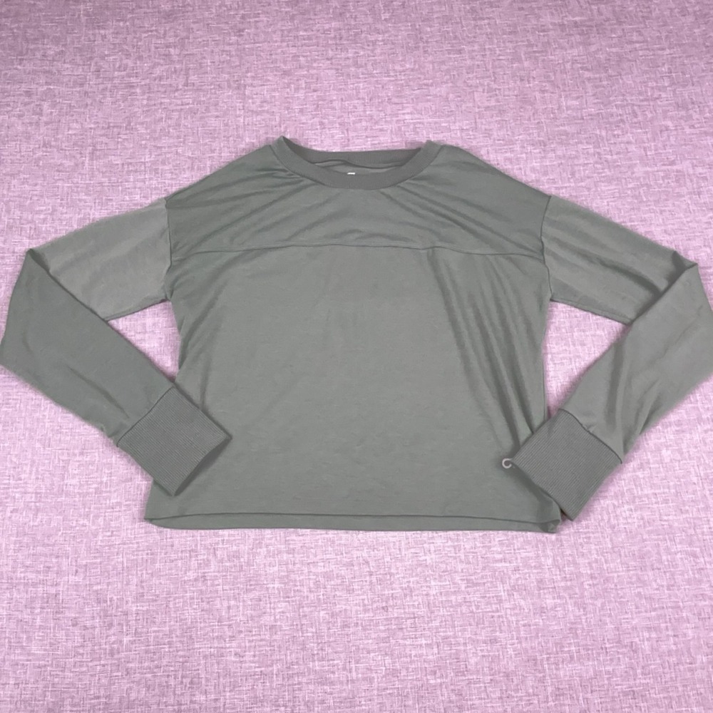GapFit T-Shirt Womens Large Green Long Sleeve‎ Cropped GDry Athletic Top Tagless